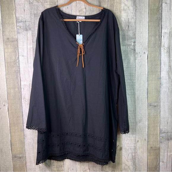 Mud Pie Other - Mud Pie (Flawed Tie String) XL Black Coverup With Eyelet Lace Trim Pullover